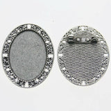 Lote de 2 cabujón ovalado de color plata tibetana de 25 x 35/25 x 18 mm, 30 x 40 mm y 13 x 18 mm, con diseño de broche.