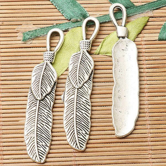 5pcs dark silver color 57mm long feather  design charms  EF2636