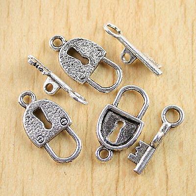 15Sets Tibetan silver lock key Toggle Clasps h0318