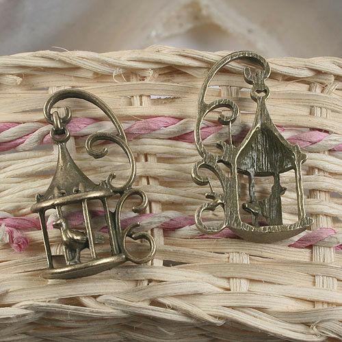8pcs antiqued bronze bird and brid cage design charms G958