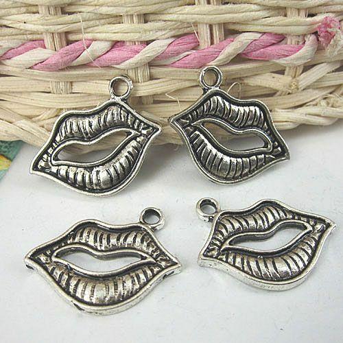 10pcs antiqued silver big lip charms pendants G359