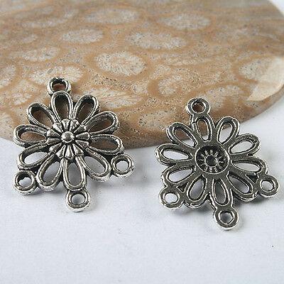 14pc dark silver tone flower finding connector h3476