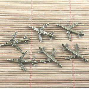 24pcs antiqued bronze color airplane design charms H0785-1