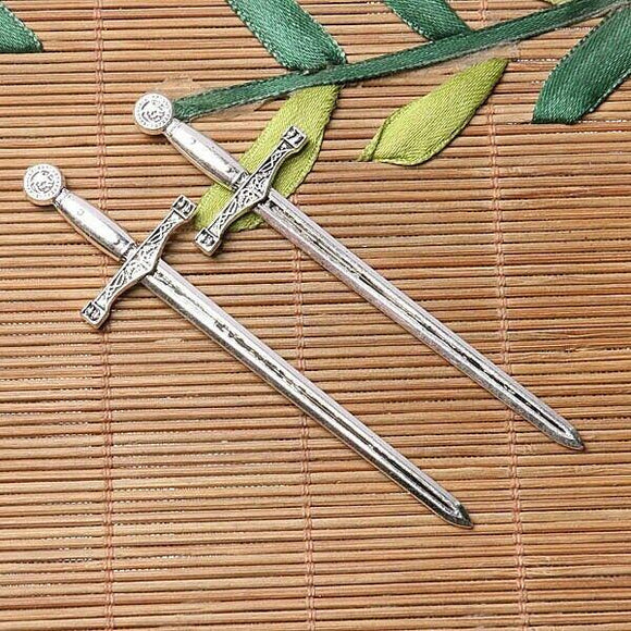 Tibetan silver plated long beautiful sword design  4pcs  EF3581