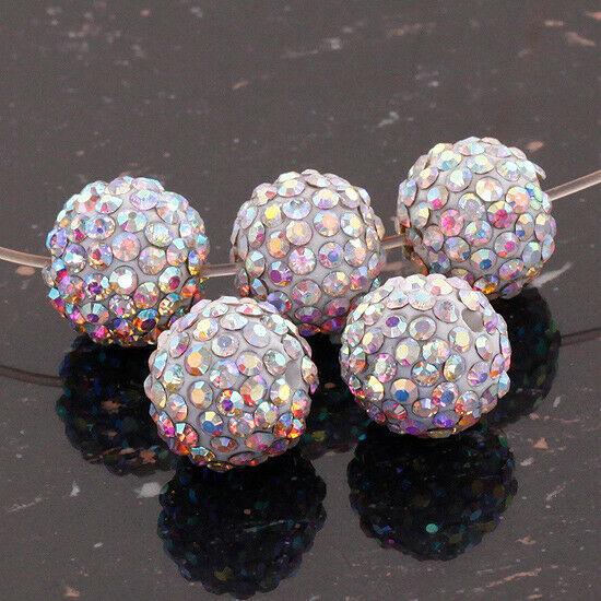 Round 13mm WhiteAB Rhinestones Loose Spacer Bead white color 10pc CA24