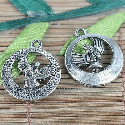 12pcs tibetan silver color round angel design charms EF0226