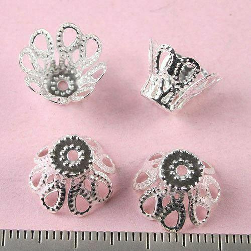 40pcs  silver tone crafted flower torus beads H0212