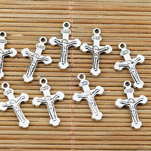 40pcs tibetan silver tone 2sided crucifix charms EF1924