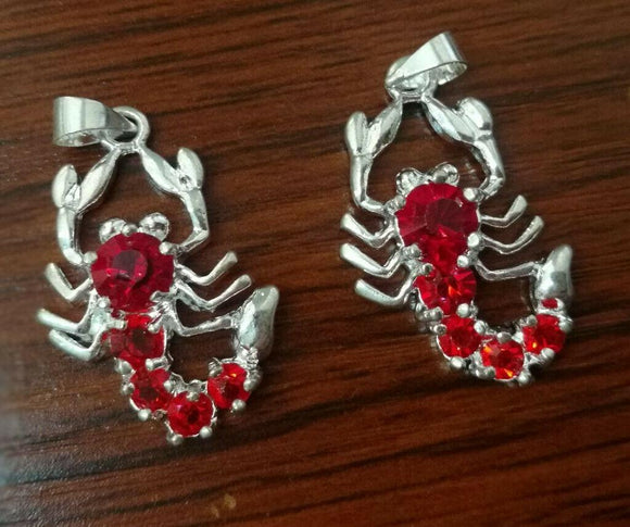 2pc Bright silver plated Red Crystals Lobster design Charms 25x16mm AA002