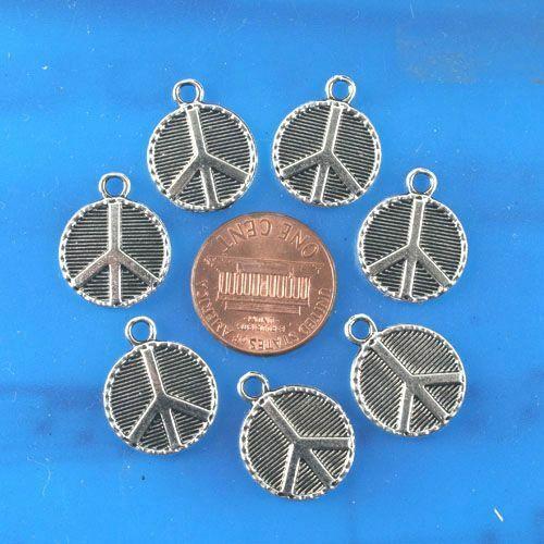 12pcs antiqued silver round peace sign pendant G1461
