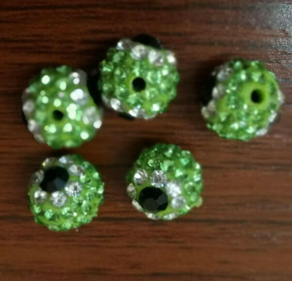 Round 10mm grassgreen Rhinestones Loose Clay Spacer Bead 5pc GGE446