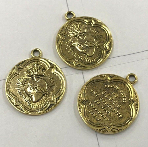 10Pcs 21mm dark gold tone round shaped religious cross design charms h0204