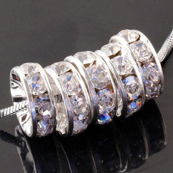 Round 8x3mm Clear Rhinestones Loose Spacer Bead silver color 20pc CA200