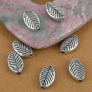 40pcs antiqued silver color crafted 2sided leaf design  spacer beads H0728