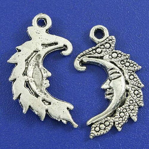 10pcs dark silver tone moon face charms h3042