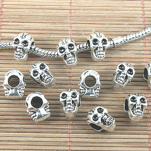 20pcs tibetan silver color 2sided skull faced spacer beads H0801