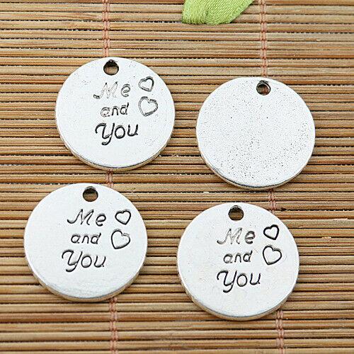 6pcs tibetan silver tone round Me and you lettering charms EF1792