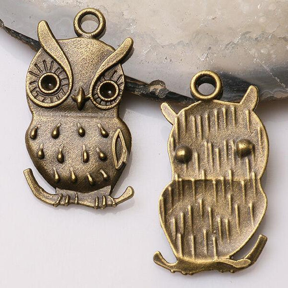 5pcs 38x22mm antiqued bronze dot owl pendants G414
