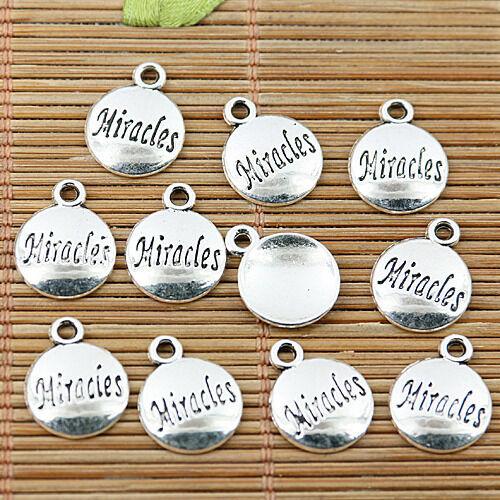 30pcs tibetan silver tone round Miracles lettering charms EF1747