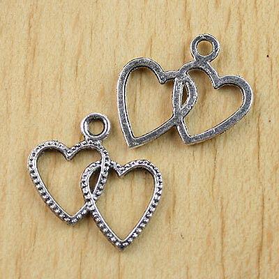 20pc Tibetan Silver 2-Link-Heart Charms H0482