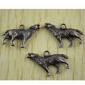 20pcs antiqued copper-tone wolves charms h0390