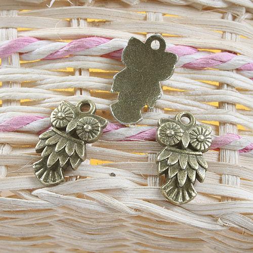 12pcs antiqued bronze owl design pendant charm G708