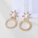 Fashion Jewelry Stud Earring Pearl Colorfull Diamond Round Chains Earring