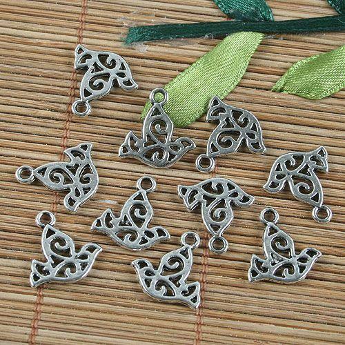 14pcs tibetan  silver color two sides hollow flying bird pendant G1189