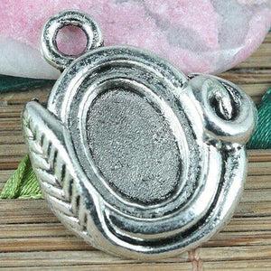 3pcs tibetan silver color leaf cabochon settings charms EF0208