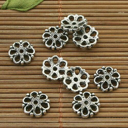 30PCS Tibetan silver tone floral 9mm bead caps H3855