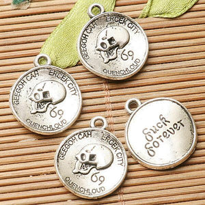 30pcs dark silver curved round shaped skull head pat design  charms  EF2829