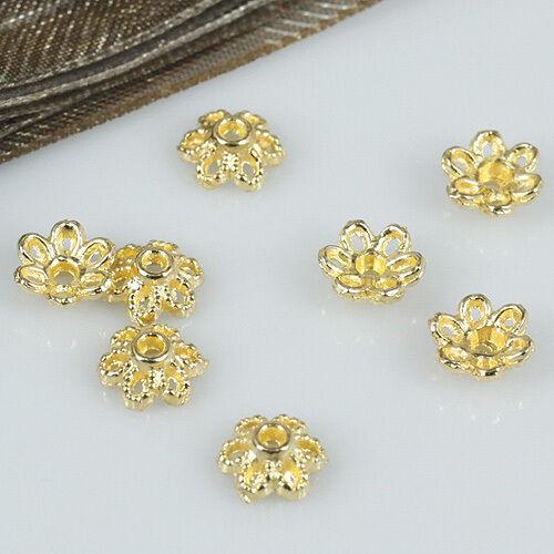 100pcs gold tone 6mm flower spacer bead caps findings h0205