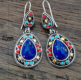 One pair antiqued silver color stone cabochon Tear-shape Earring Hook Jewerly