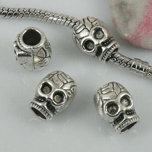 10pcs tibetan silver color skull head loose beads fit bracelet EF0478