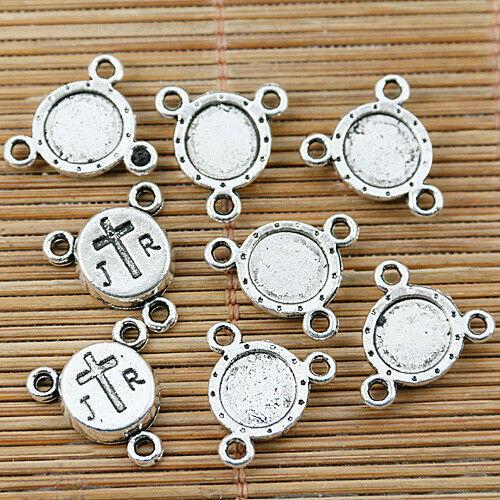 14pcs Tibetan silver round cab setting connectors EF1399