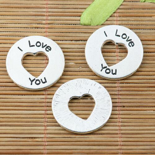 5pcs tibetan silver color round shaped 24mm love charms EF2232
