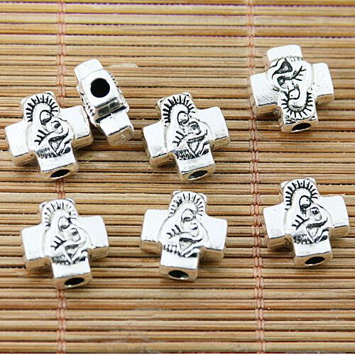 40pcs tibetan silver 2sided religious portrait pattern beads EF1463