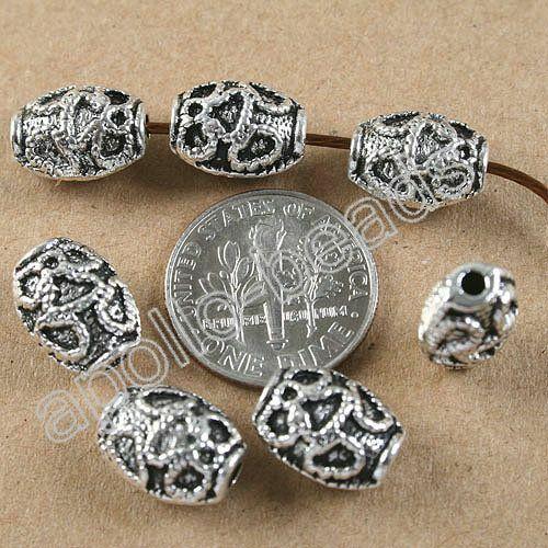 10pcs dark silver tone oval flower spacer beads h3910