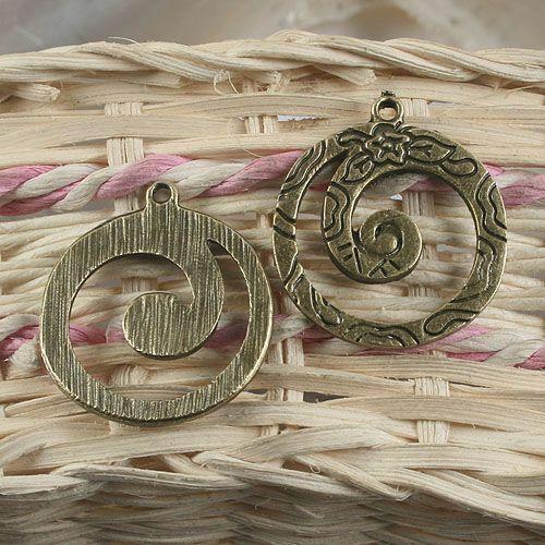 6pcs antiqued bronze round pattern pendant charm G939