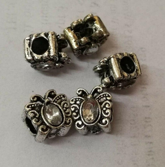 Clear Crystal Butterfly European Loose Bead 11x10x7mm Dark Silver 4pcs GGE828