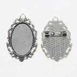 Lote de 2 cabujón ovalado de color plata tibetana de 25 x 35/25 x 18 mm, 30 x 40 mm y 13 x 18 mm, con diseño de broche.