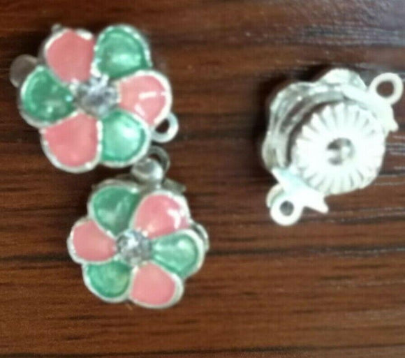 11mm Pink Enamel Rhinestone Flower Connector Jewerly Silver color 4pc MME1014