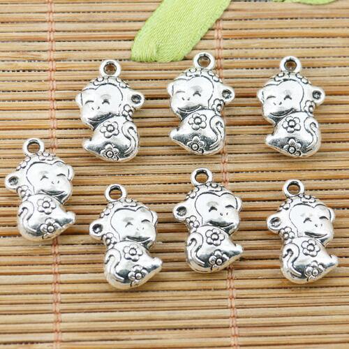 8pcs tibetan silver flower pattern baby monkey design charms EF1563