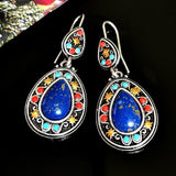 One pair antiqued silver color stone cabochon Tear-shape Earring Hook Jewerly
