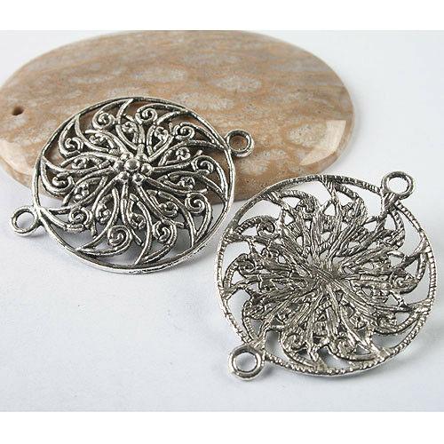 5pcs tibetan silver tone flower 30mm round shaped connector h3474
