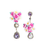 Fashion Jewelry Stud Earring asymmetric Floral crystal Long Earring