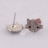 4 PairS Clear Pink flower Crystal cute cat Earrings Stud Earbob RY38