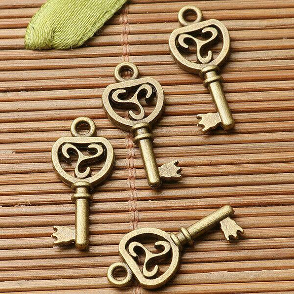 20pcs antiqued bronze color 2sided  crafted little  key design charms  EF2906