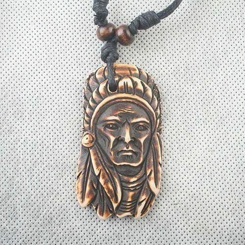 1pc tribal man Imitate with wooden beads Pendant Necklace C826