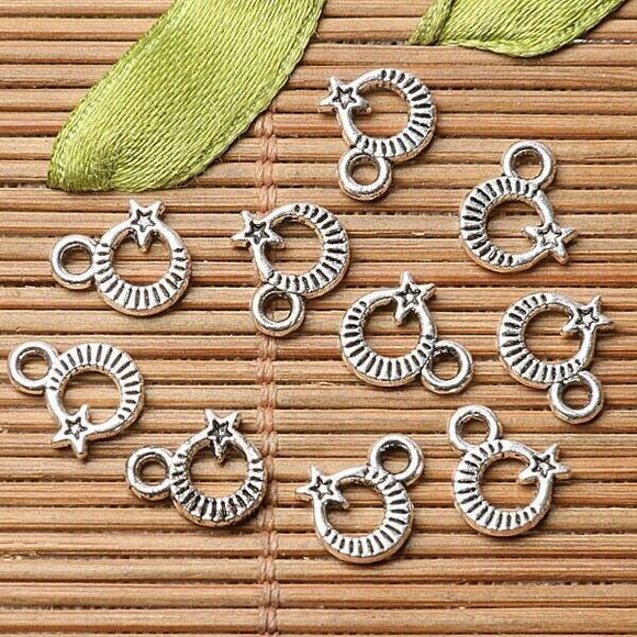 Tibetan silver plated moon and star charm pendants  100pcs  EF3544